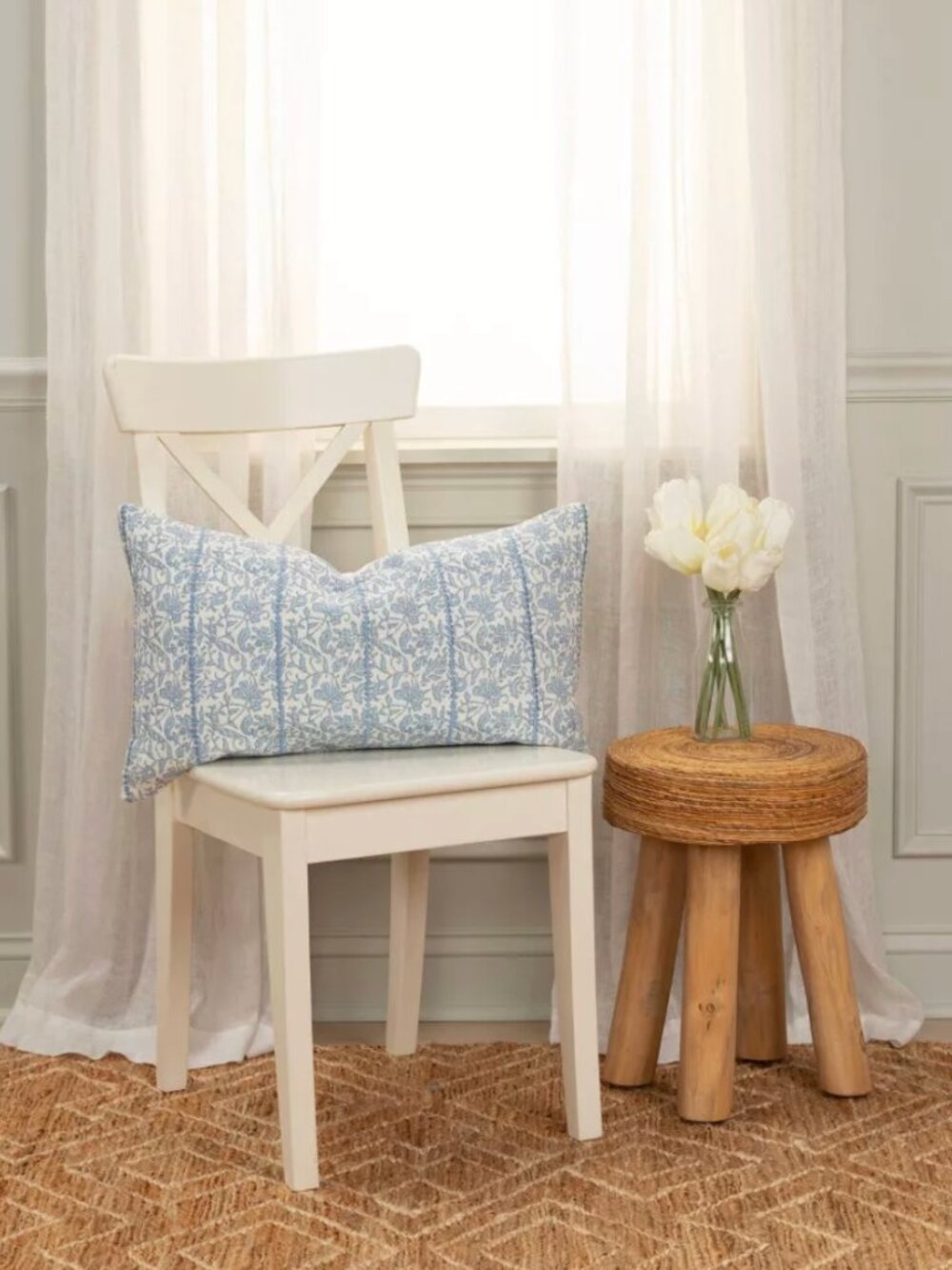 14"x26" lumbar soft blues / cottage / shabby chic / preppy / college / dorm